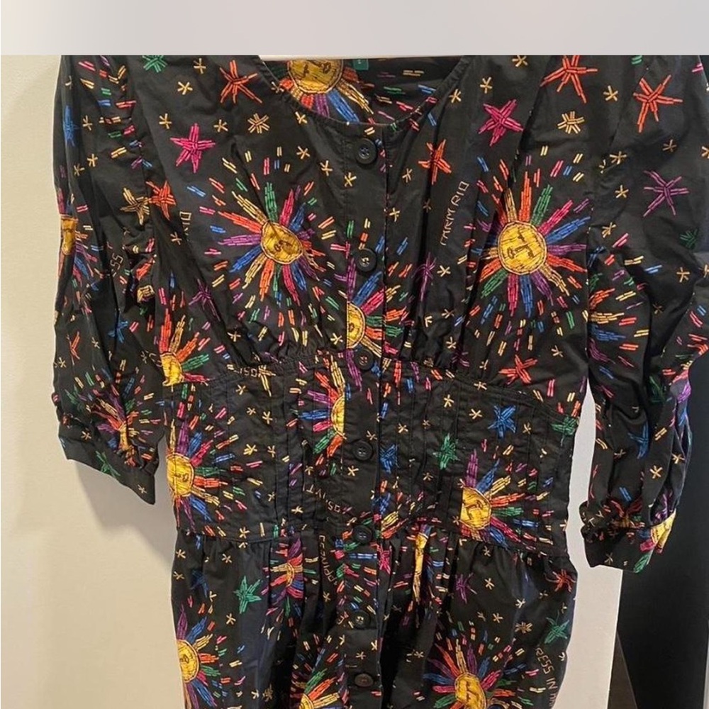FARM Rio Black Mini Dress with Rainbow Sunburst Embroidery